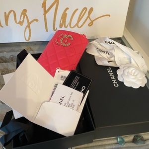 Sold-Pink Chanel Phone Holder with Chain